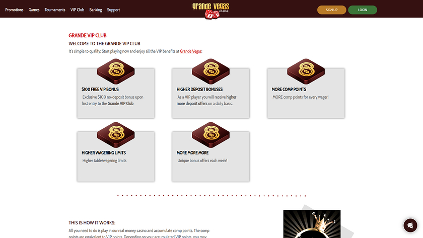 Programme VIP de Grande Vegas Casino pour ordinateur de bureau