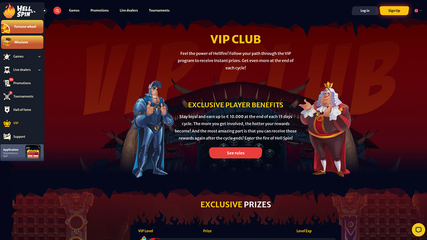 Programa VIP de HellSpin Casino para Escritorio