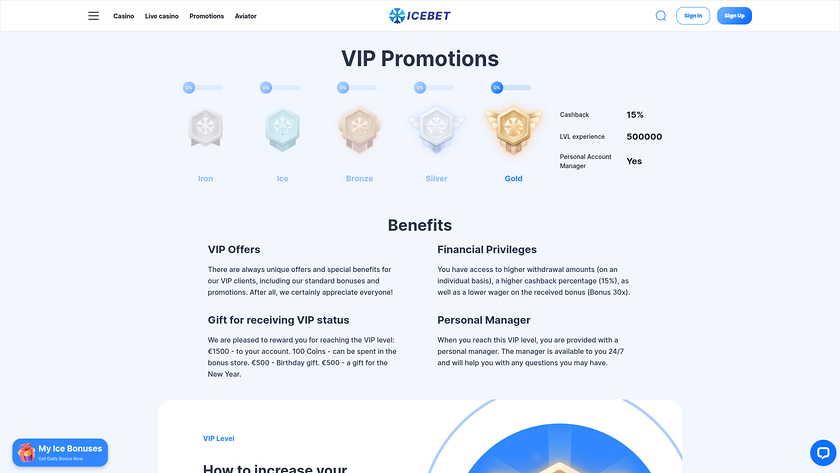 Programa VIP de IceBet Casino para Escritorio