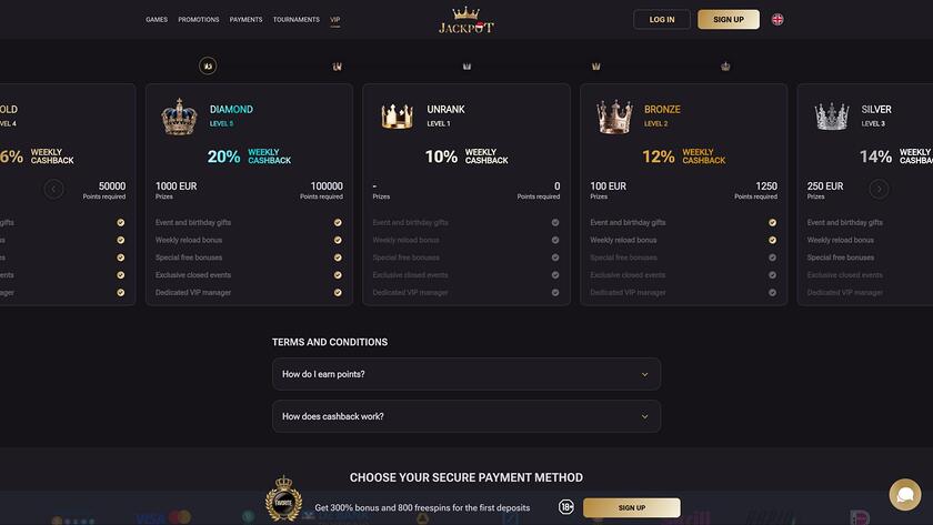 Jack-Pot Casino VIP page