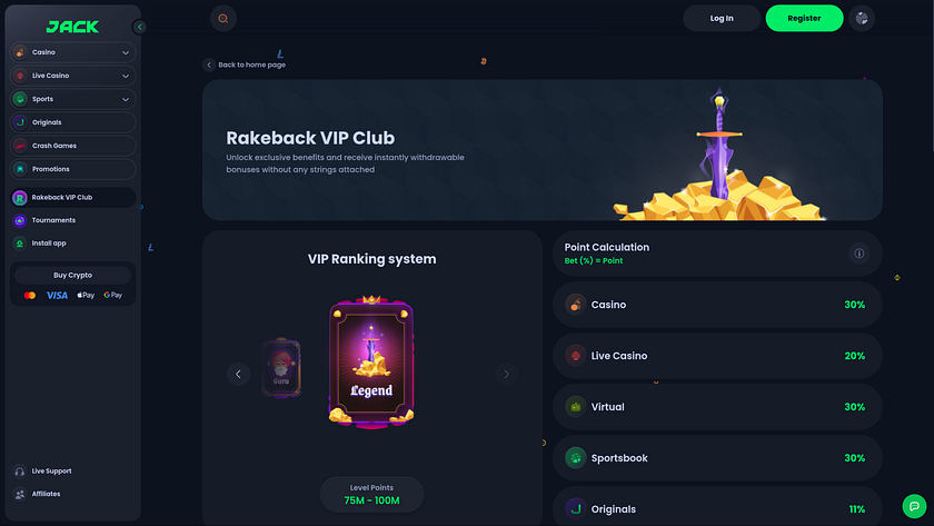 VIP du Casino Jack sur Ordinateur