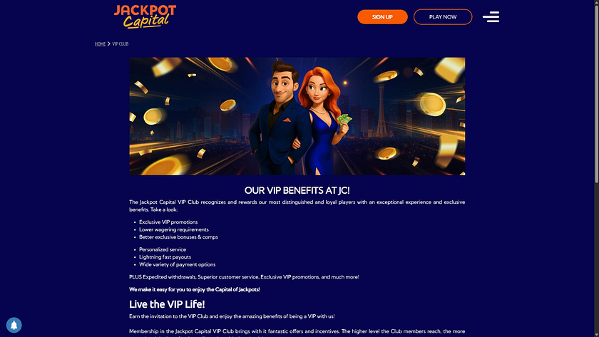 Programma VIP per desktop di Jackpot Capital