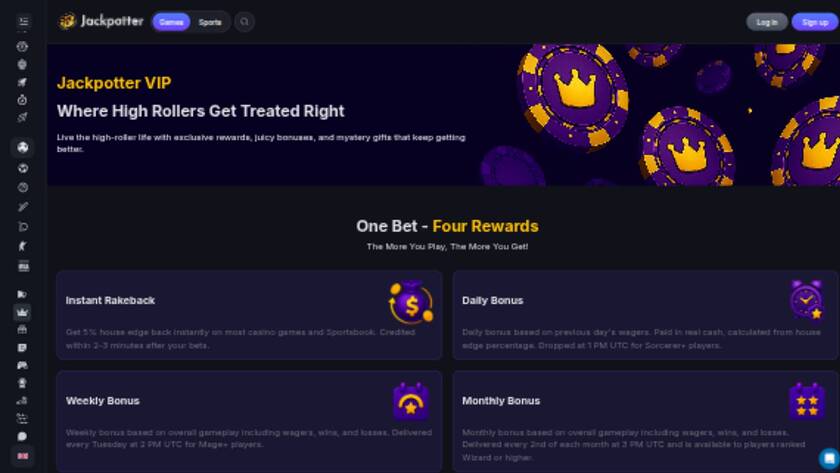 Jackpotter Casino Live VIP Desktop