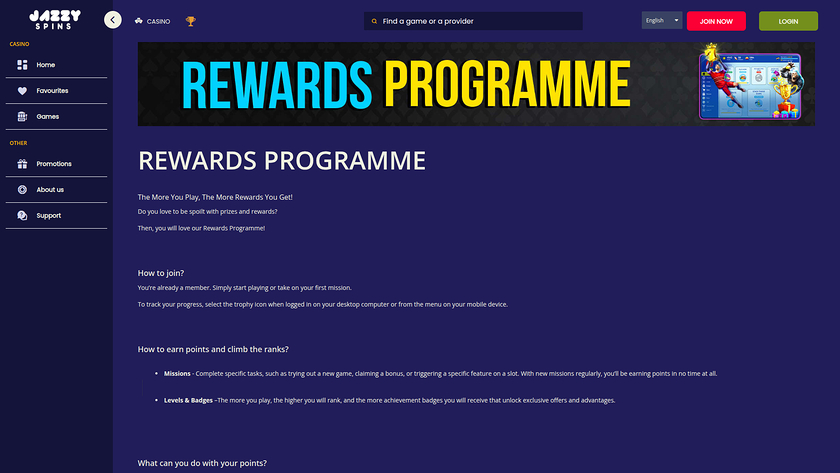 Jazzy Spins Casino Desktop VIP Program