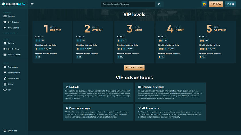 Programa VIP de escritorio del casino Legend Play