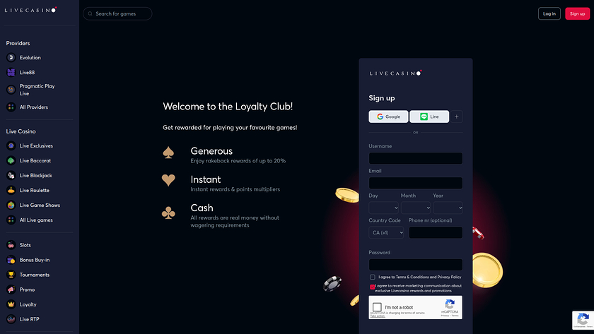 Programma VIP desktop di LiveCasino