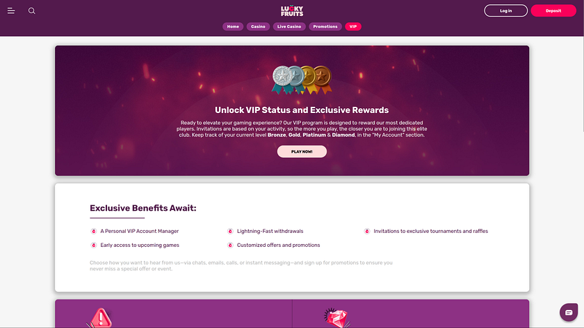 VIP-статус для настольного компьютера в казино LuckyFruits