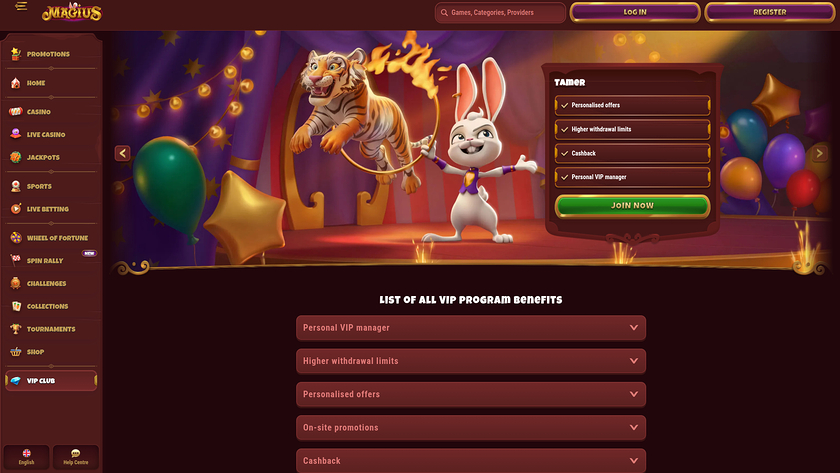 Programme VIP de bureau de Magius Casino