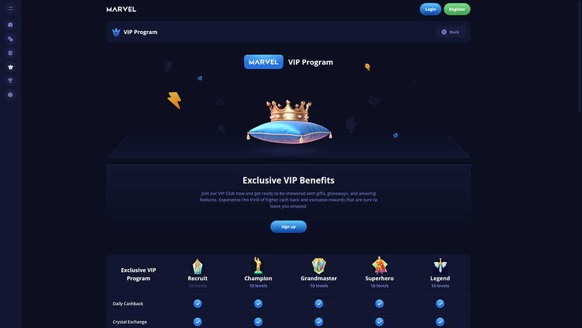 VIP-программа Marvel Casino для настольных компьютеров