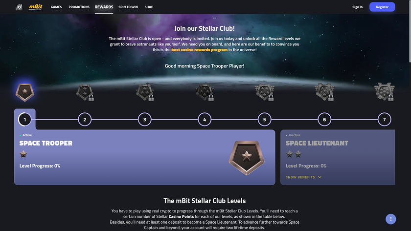 Programme VIP pour ordinateur de bureau du casino mBit