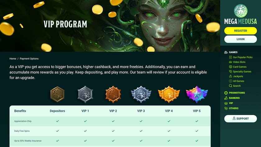 Mega Medusa Casino Desktop VIP Program