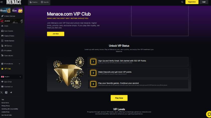 Menace Casino VIP Desktop