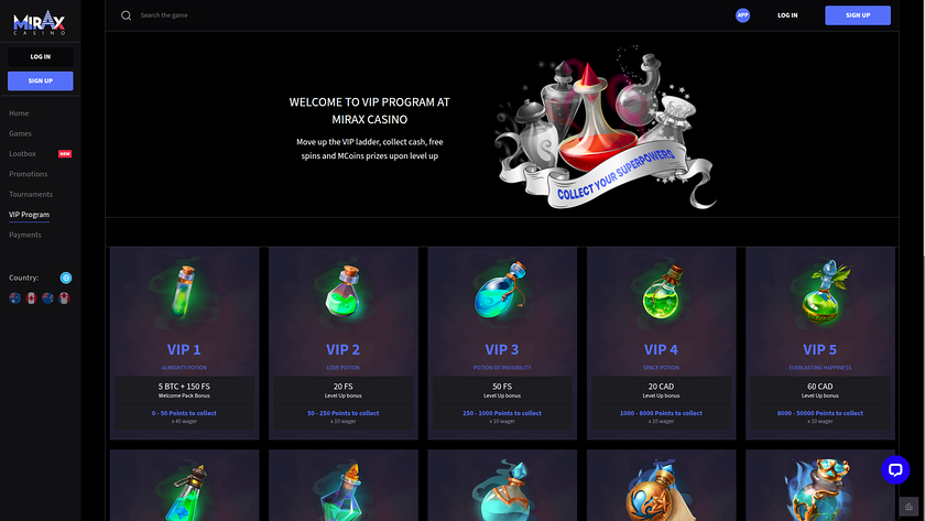 Mirax Casino Desktop VIP Program