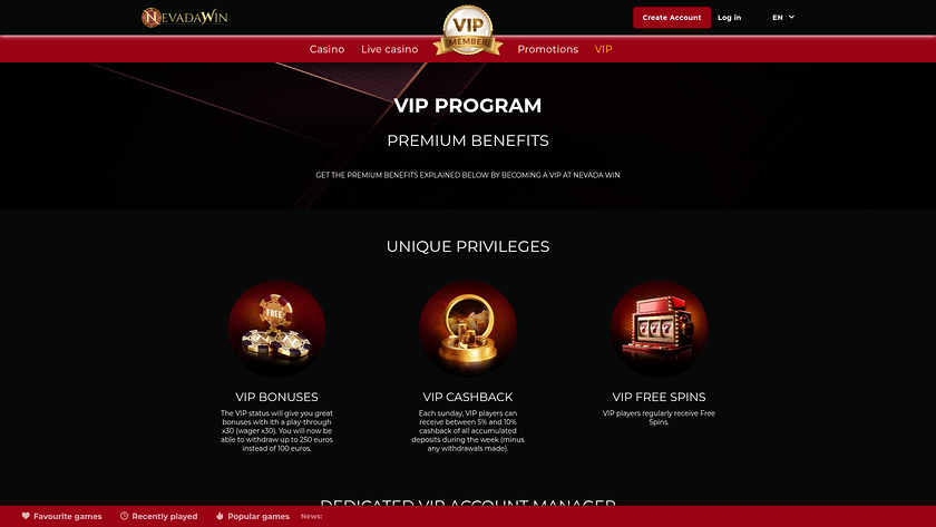 Programa VIP de escritorio del casino NevadaWin
