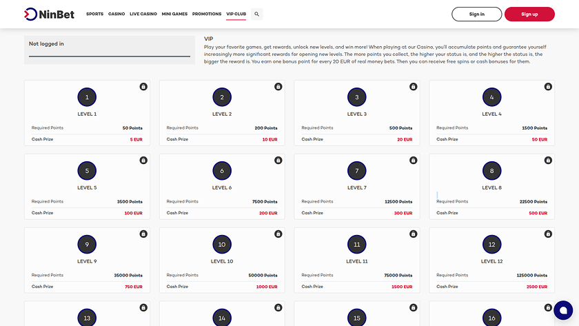 Programme VIP pour ordinateur de bureau du casino Ninbet