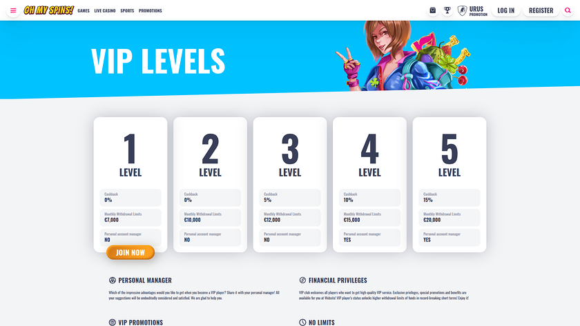 Programme VIP pour ordinateur de bureau du casino Oh My Spins