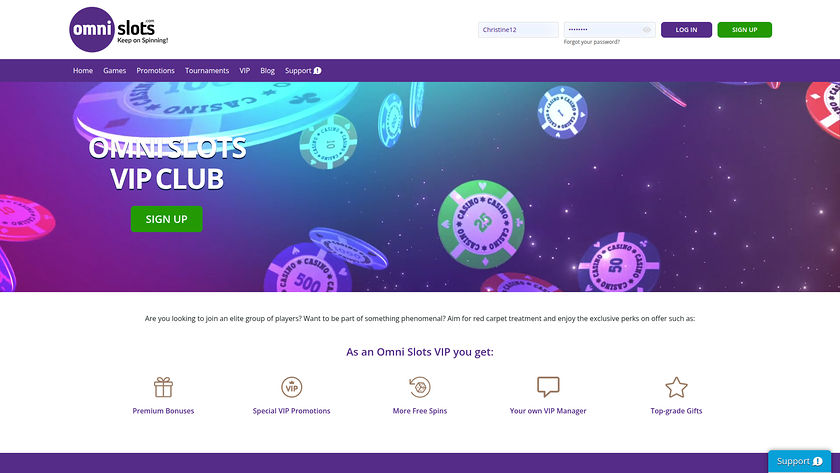 Programme VIP pour ordinateur de bureau du casino Omni Slots