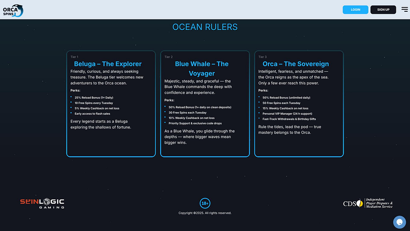 Pagina VIP di Orca Spins Casino