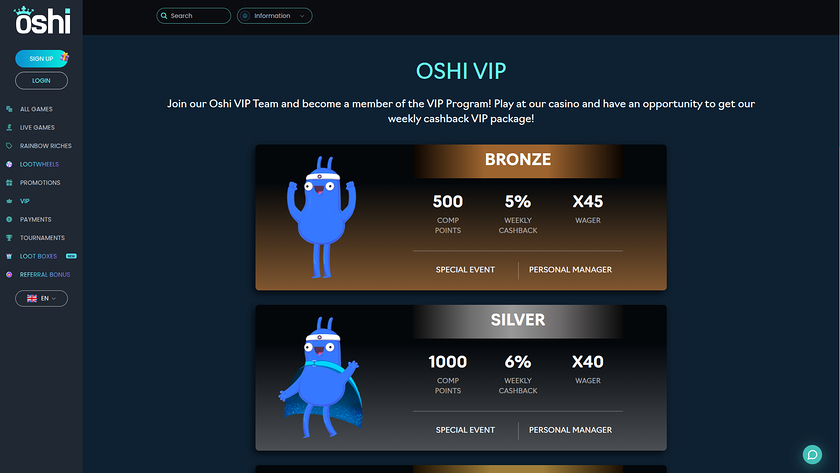 Oshi Casino Desktop VIP Program