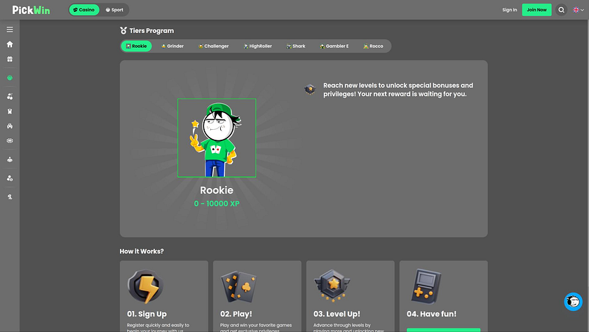 Page VIP du casino PickWin