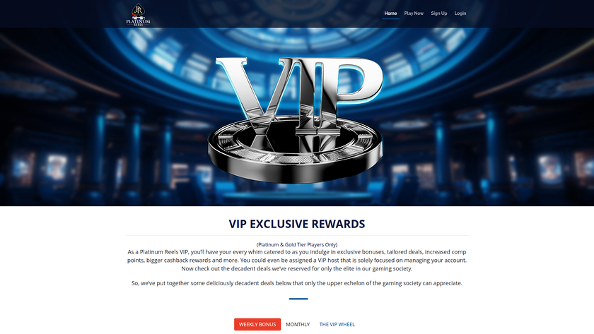 Programme VIP pour ordinateur de bureau du casino Platinum Reels