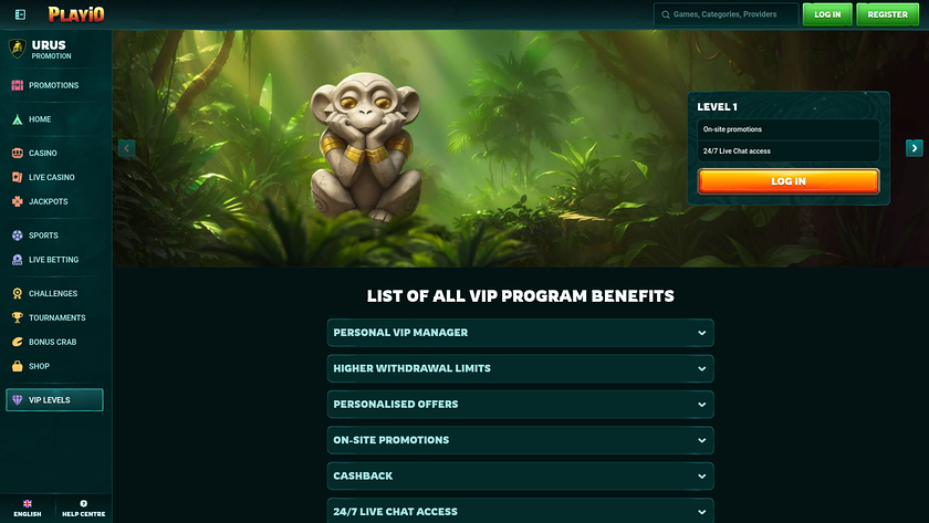 Programme VIP pour ordinateur de bureau Playio Casino