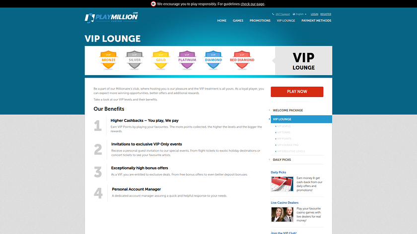 PlayMillion Casino Desktop VIP Program