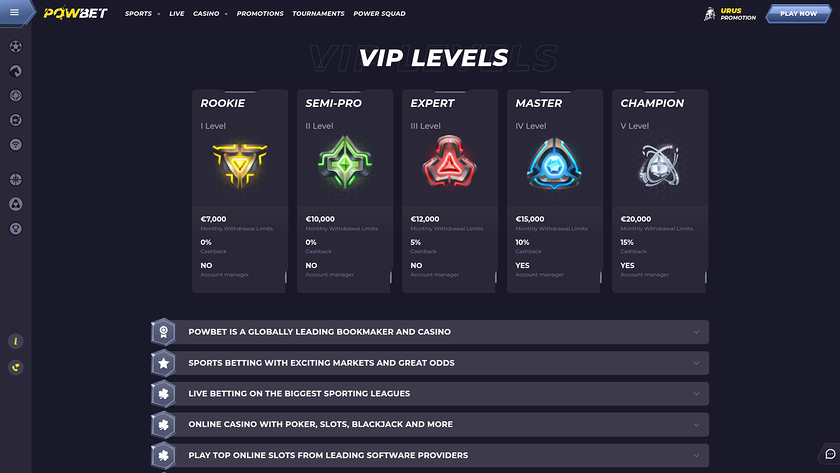 Programma VIP desktop del casinò Powbet