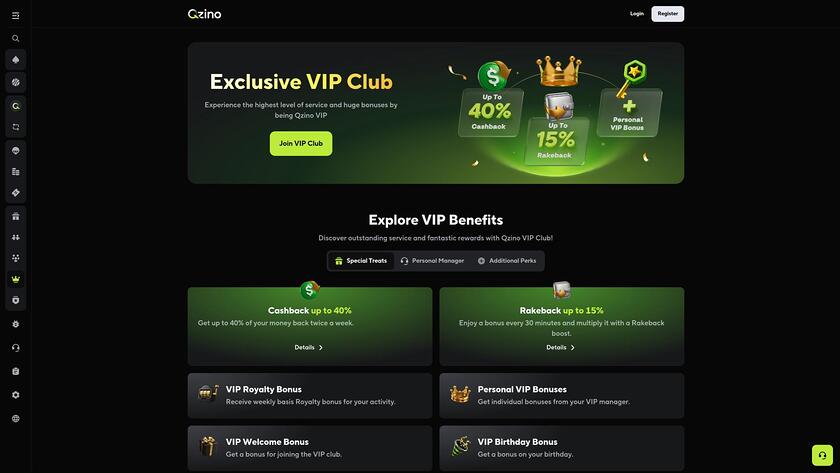 Qzino Casino VIP-Seite