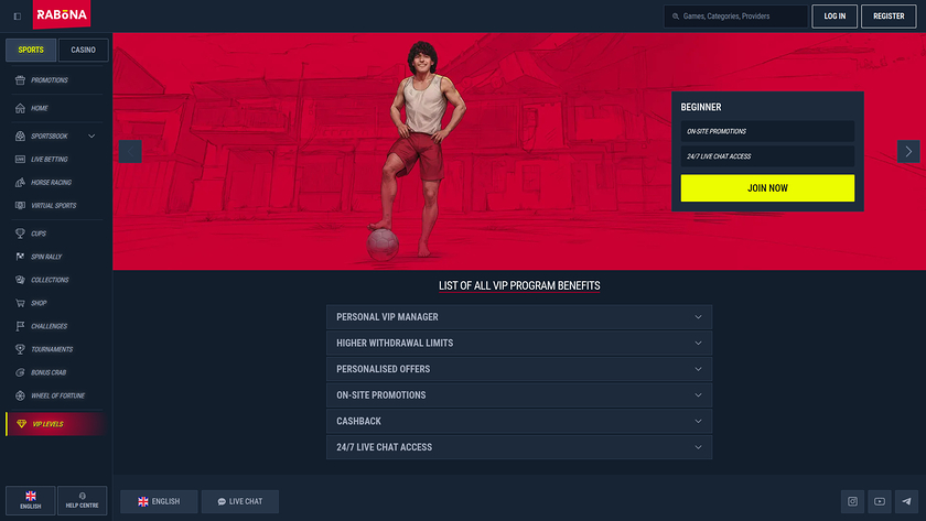 Rabona Casino Desktop VIP Program