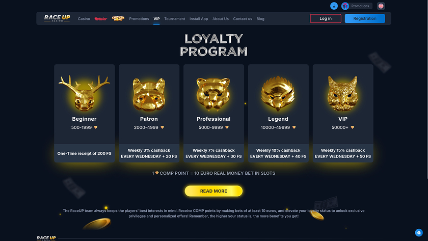 Raceup Casino Desktop VIP Program