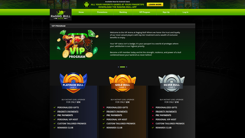 Raging Bull Casino Desktop VIP Program