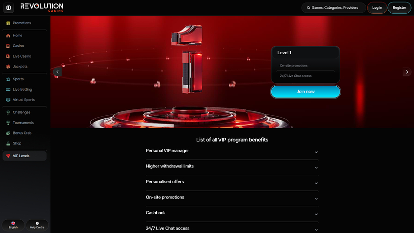 Revolution Casino Desktop VIP Program