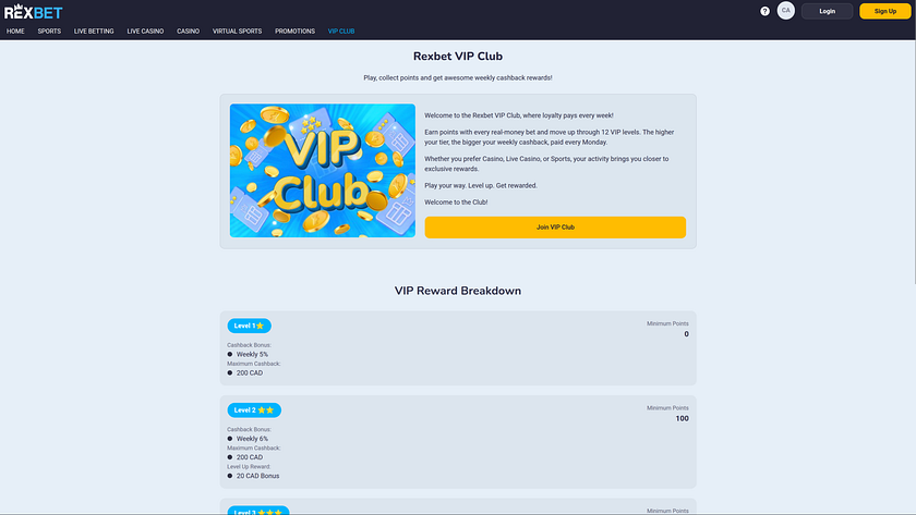 VIP-статус для настольных компьютеров в казино Rexbet