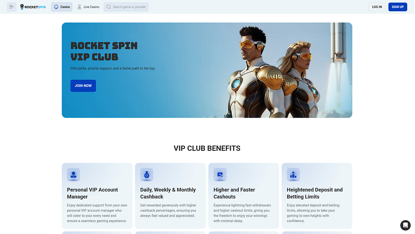 Programme VIP pour ordinateur de Rocketspin Casino