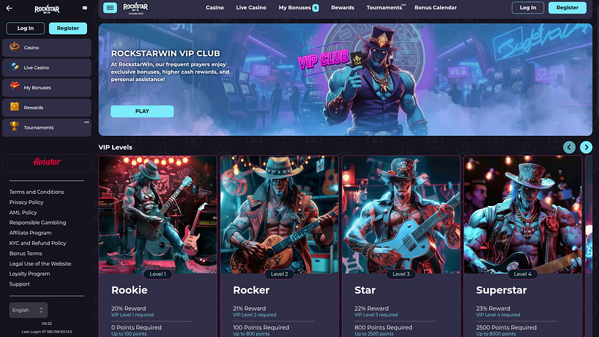 Programme VIP pour ordinateur de bureau du casino RockstarWin