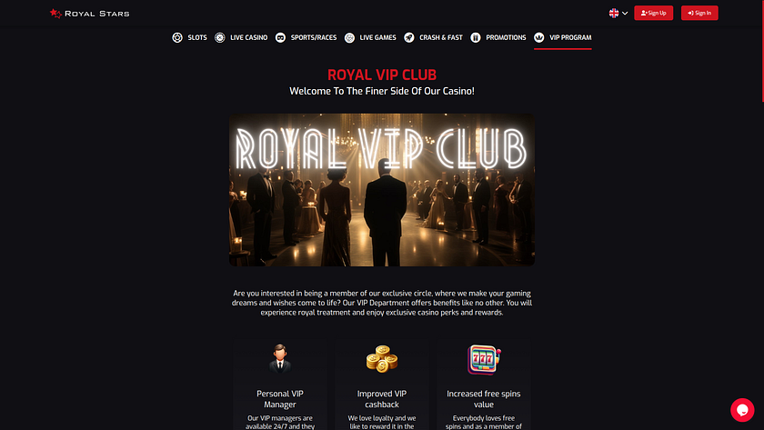 Programme VIP pour ordinateur de bureau du casino Royal Stars