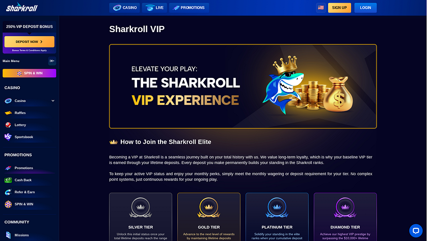 Programma VIP desktop Sharkroll Casino