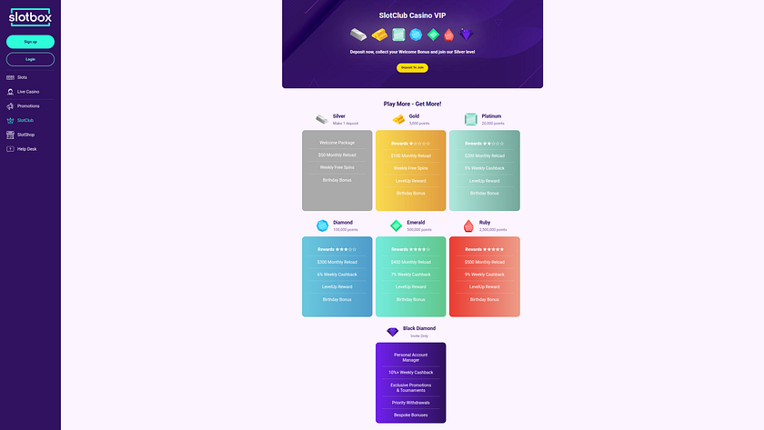Programma VIP desktop di Slotbox Casino