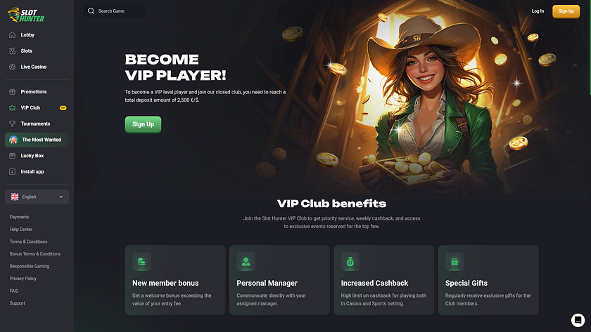 Programa VIP de escritorio de Slot Hunter Casino