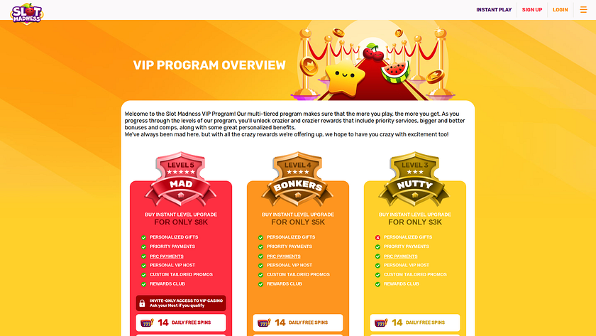 Programme VIP pour ordinateur de bureau du casino Slot Madness