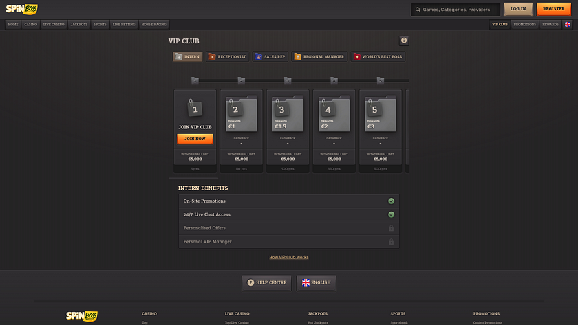 VIP-программа SpinBoss Casino для настольных компьютеров