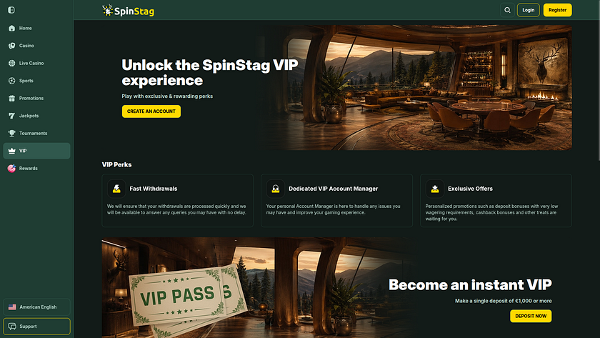 Screenshot della pagina VIP di SpinStag Casino