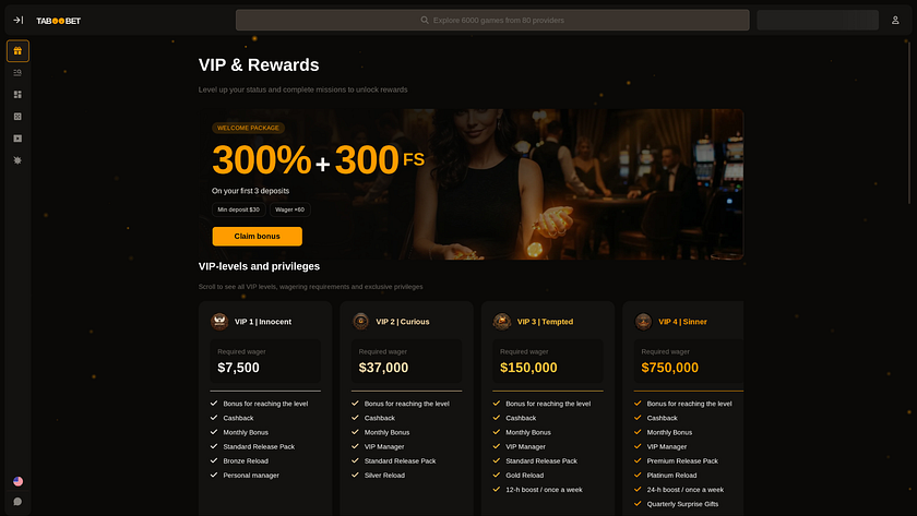 TabooBet Casino Desktop VIP