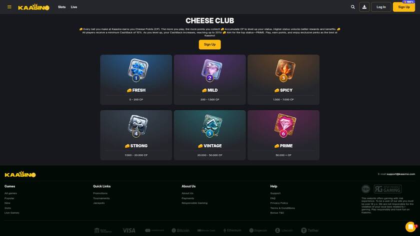 Captura de pantalla de la página VIP de Kaasino Casino