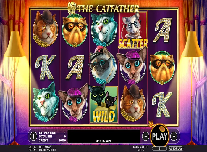 Skärmbild av spelgränssnittet i The Catfather, Pragmatic Play