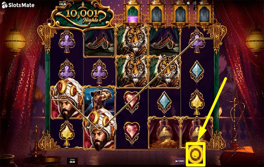 10001 Nights Fare clic/toccare il pulsante "Gira".