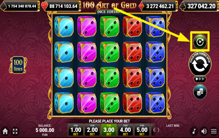 100 Art of Gold Dice Edition GIRA LOS CARRETES AUTOMÁTICAMENTE.