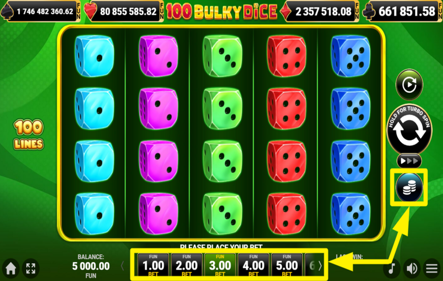 100 Bulky Dice ASSIGN A BET VALUE.