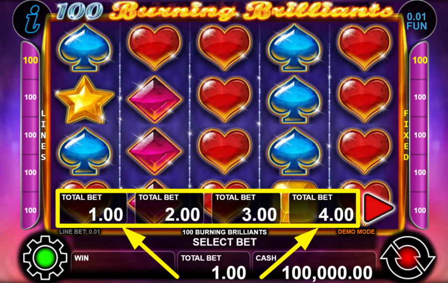 100 Burning Brilliants ESTABLECE TU APUESTA TOTAL.